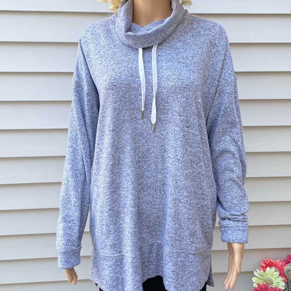 Old Navy Gray Large Funnel-Neck Sweater Long Sleeves Oversized Extra Long Large - Picture 11 of 15